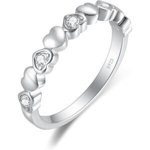 Women's C-0.2Carat Heart Eternity Ring Sterling Silver 18K White Gold Plated